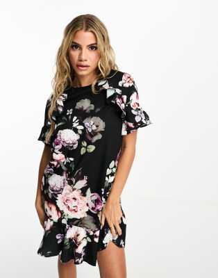 Lipsy Short Sleeve Shift Dress In Floral-multi