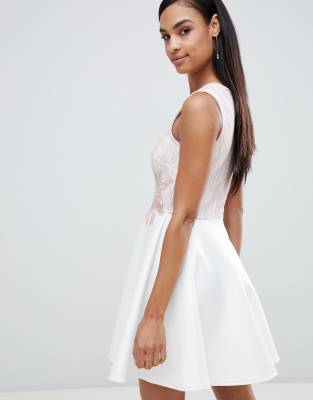 lipsy skater dress with lace body