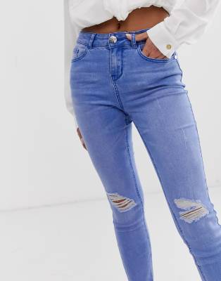 bright blue ripped skinny jeans