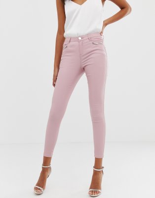 Lipsy - Skinny jeans met coating in roze | ASOS