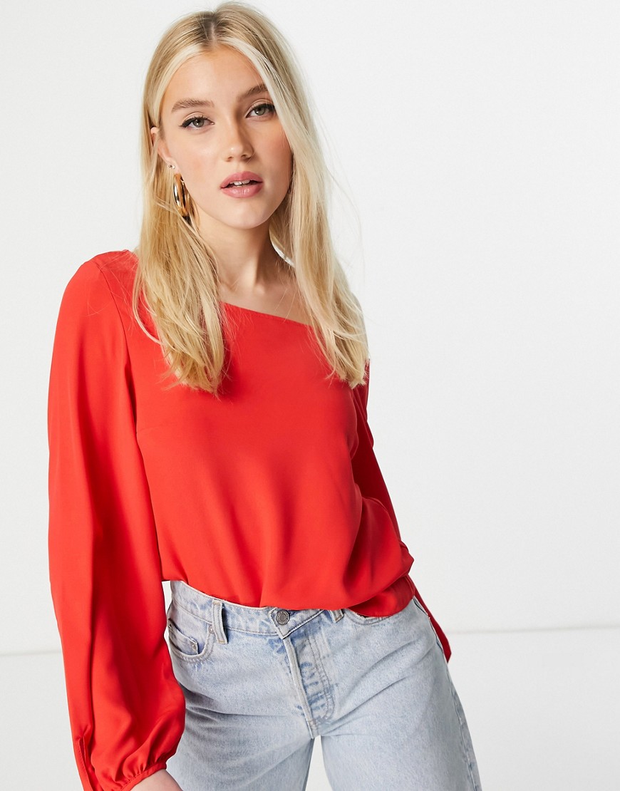 Lipsy slash neck top with tie cuff in red