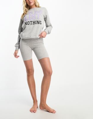 slogan sweatshirt & shorts set in gray