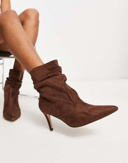 Buy Lipsy Camel Regular Fit Ankle Suedette Ruched Mid Heeled Boot