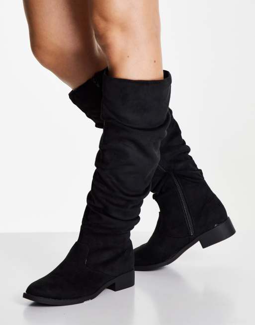 Lipsy slouchy knee high boots in black ASOS