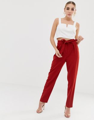 Lipsy - Smaltoelopende broek met riem-Rood