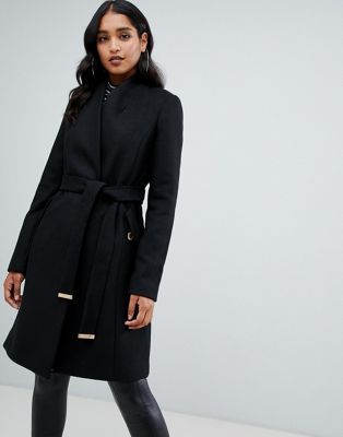 Lipsy smart tailored coat with belt in black | ASOS