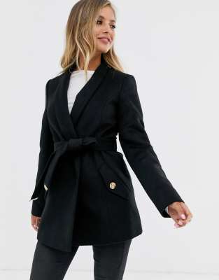 Lipsy smart wrap coat in black