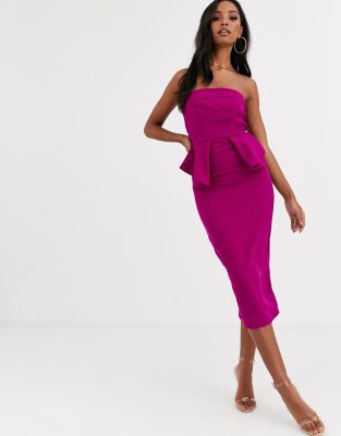 lipsy bandeau peplum midi dress