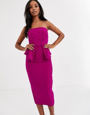 lipsy bandeau peplum midi dress