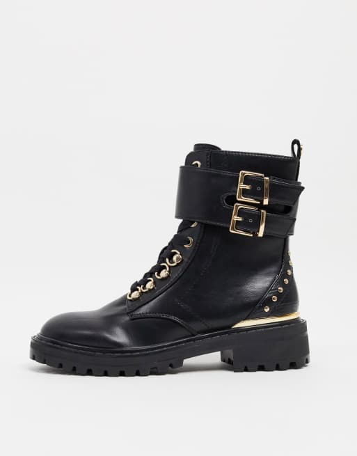 Studded black cheap biker boots