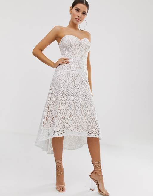 Lipsy sweetheart all over lace prom dress in white ASOS