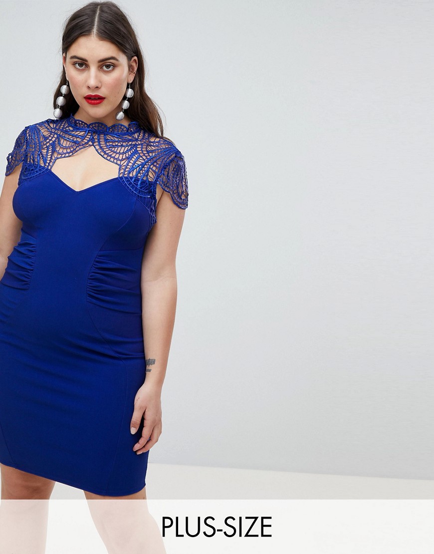 Lipsy Sweetheart Pencil Dress With Lace Detail-Blue