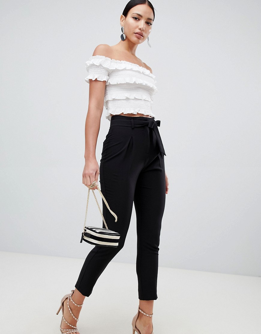 Lipsy tie front trousers in black
