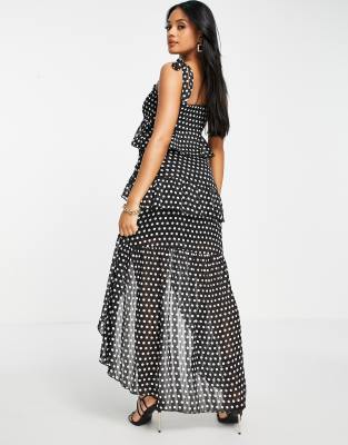 polka dot tie shoulder dress