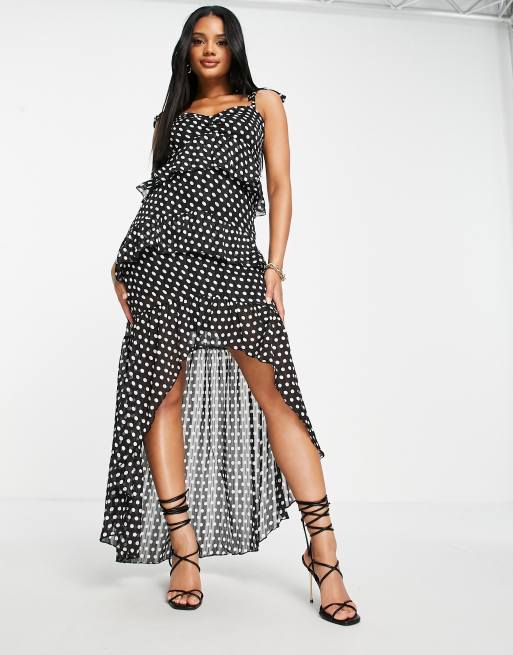 Lipsy tie shoulder hi low dress in polka dot