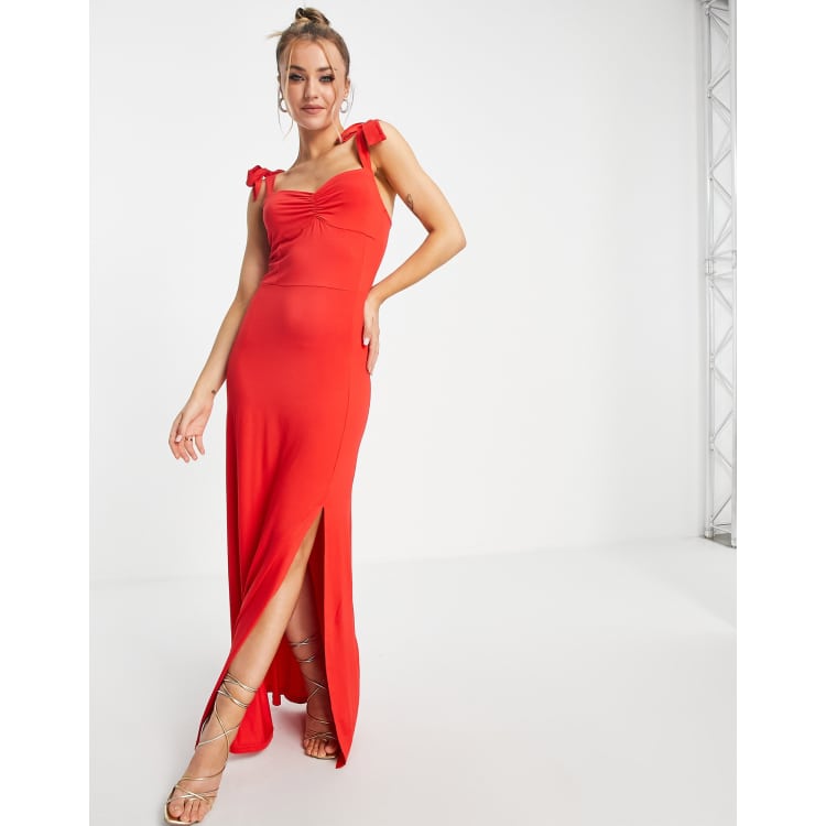 Lipsy tie strap split hem maxi dress in red ASOS