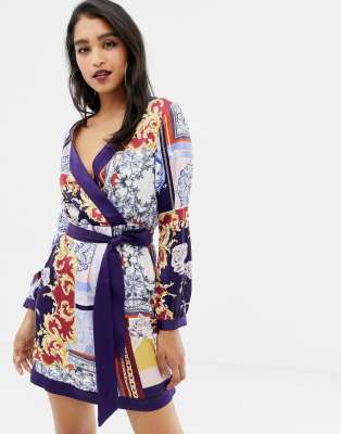 satin scarf print dress