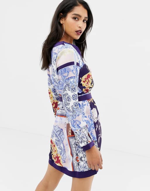 Lipsy gabriella print kimono on sale dress