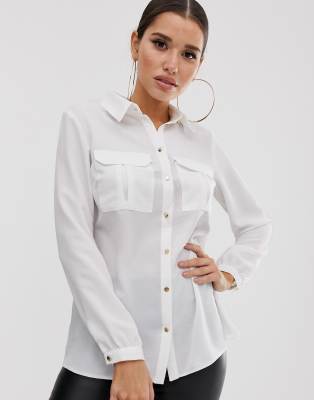 Lipsy utility shirt with pocket in white