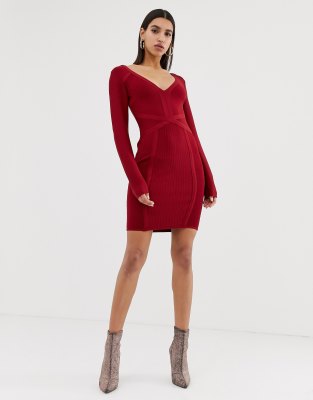 lipsy v neck bandage dress in red