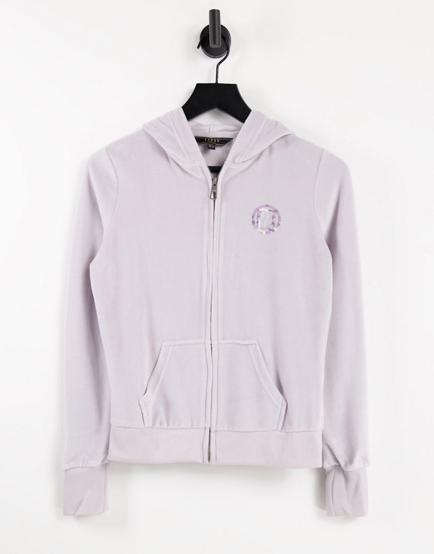 Lipsy - Velours hoodie met glitterlogo in lila-Paars