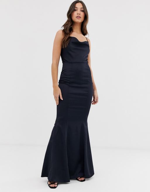 Lipsy - Vestito lungo blu navy con scollo ad anello
