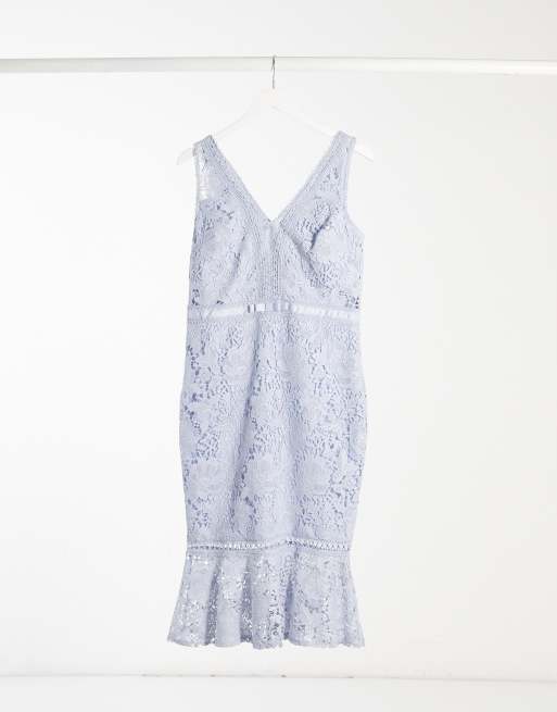 Lipsy - Vestito midi in pizzo con peplo blu fiordaliso