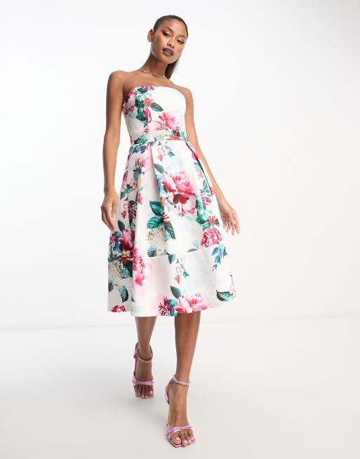 Lipsy - Vestito skater midi a fascia bianco a fiori 