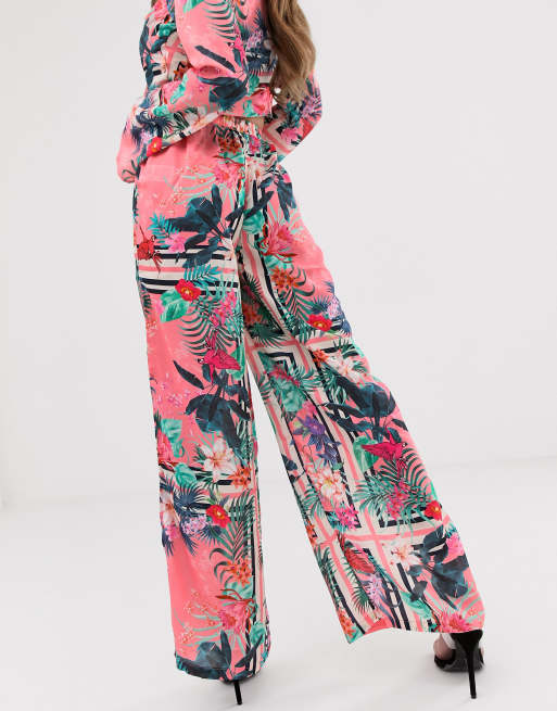 Lipsy wide leg trousers in tropical print ASOS