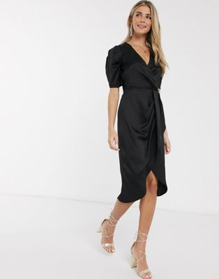 Lipsy wrap dress with puff sleeve in 