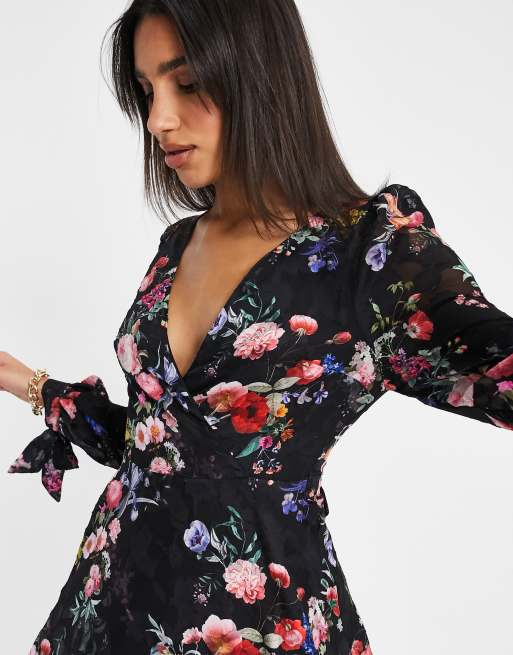 Black wrap hotsell dress with flowers