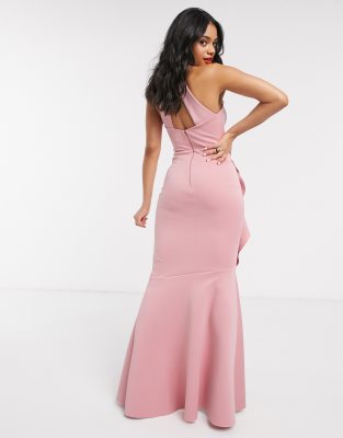 blush ruffle maxi dress