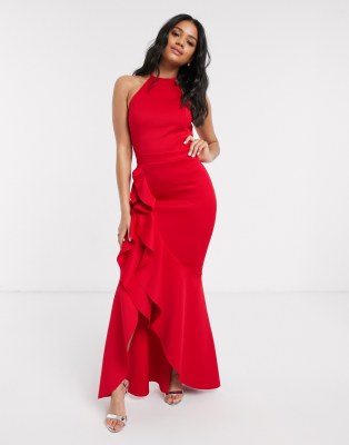 halter ruffle maxi dress