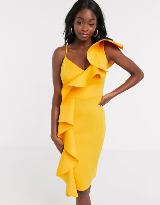 abbey clancy x lipsy ruffle one shoulder flippy hem