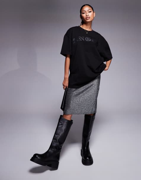 Liquor N Poker - 2-in-1 T-shirtjurk met midirok met siersteentjes in antracietgrijs - view 1