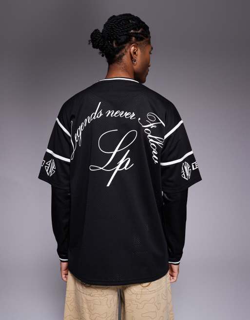 Liquor N Poker 400gsm varsity long sleeve t-shirt with gothic