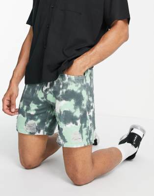 mens acid wash denim shorts