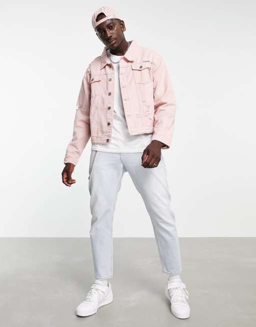 Pink shirt 2024 with denim jacket