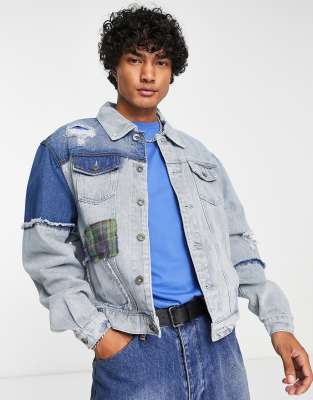  Liquor N Poker 90s oversize patchword denim jacket co-ord in blue - ASOS Price Checker