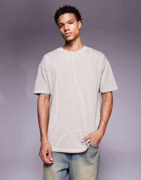 Liquor N Poker - Afslappet beige T-shirt med rå kanter og emblemlogo - view 1