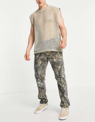 Liquor N Poker animal print distressed straight leg coordinating jeans in multi