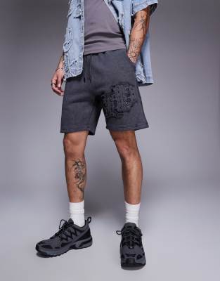 Liquor N Poker Applique Patch And Stud Logo Jersey Shorts