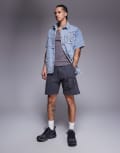 [Liquor N Poker] Liquor N Poker applique patch and stud logo jersey shorts in grey XS GREY
