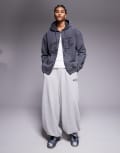 [Liquor N Poker] Liquor N Poker applique patch and stud logo oversized hoodie in grey L GREY