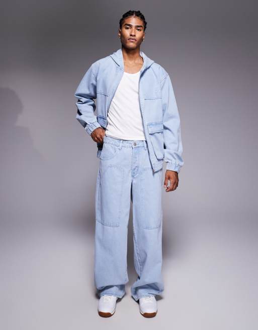 Liquor N Poker baggy carpenter jeans in bleach wash (part of a set)