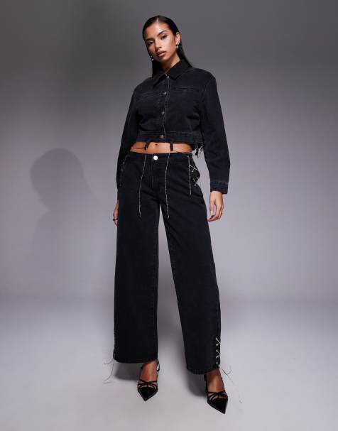Liquor N Poker baggy chain detail jean co-ord in black