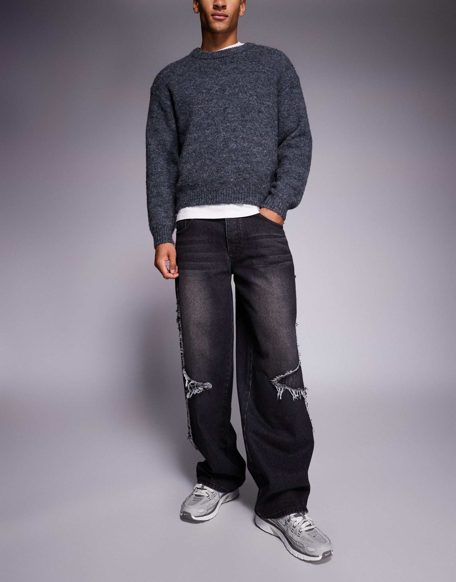 Джинсы Liquor N Poker из мешковатой джинсовой ткани с ремонтом боковых швов черного цвета