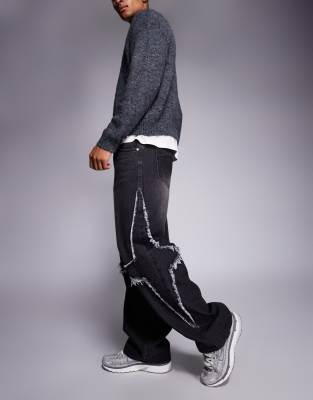 Liquor N Poker Baggy Denim Rip Repair Side Seam Jeans In Multi