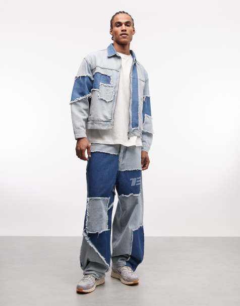 Liquor N Poker baggy distressed cut n sew jeans co-ord in blue