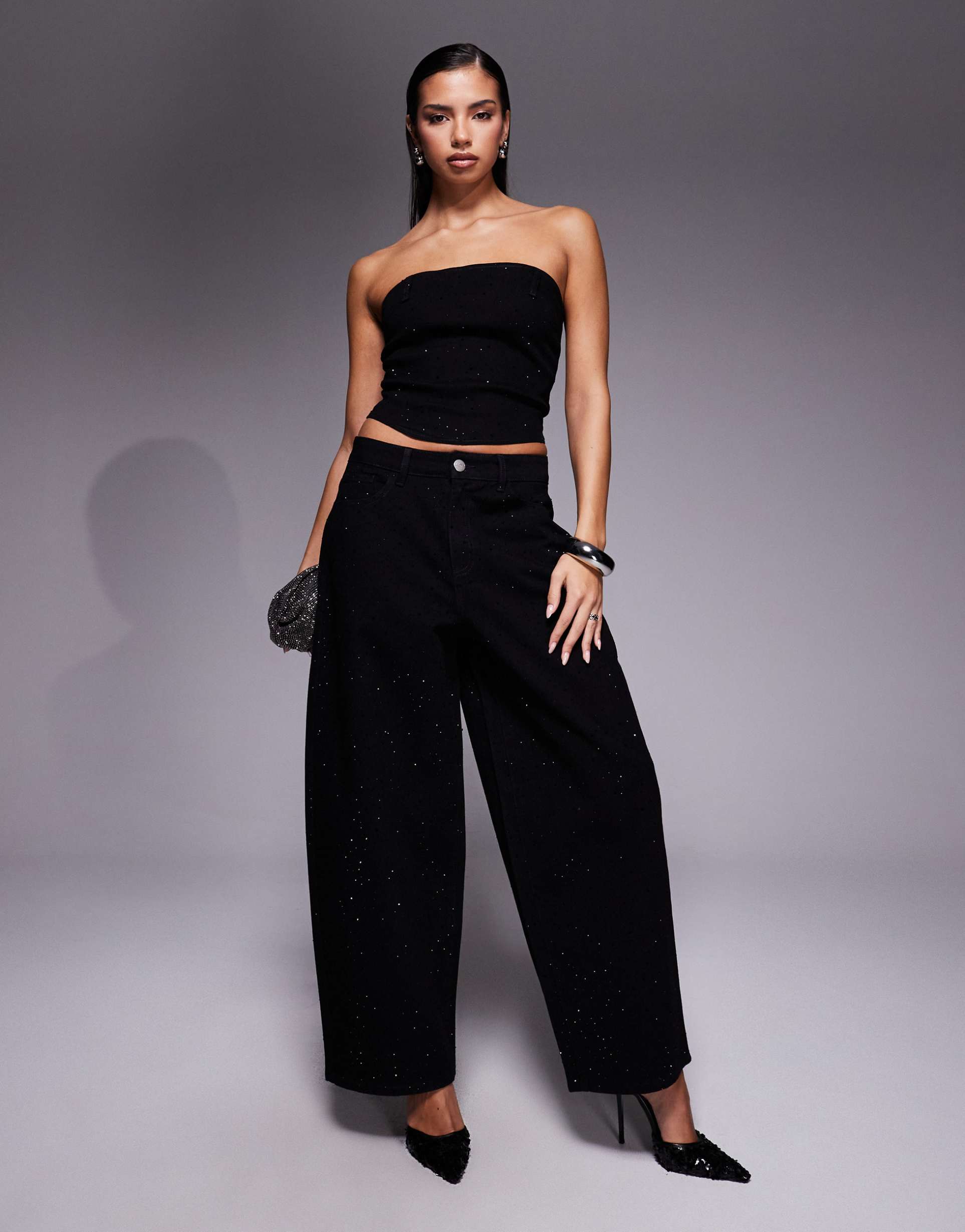 liquor n poker baggy embellished balloon jeans in black - part of a set